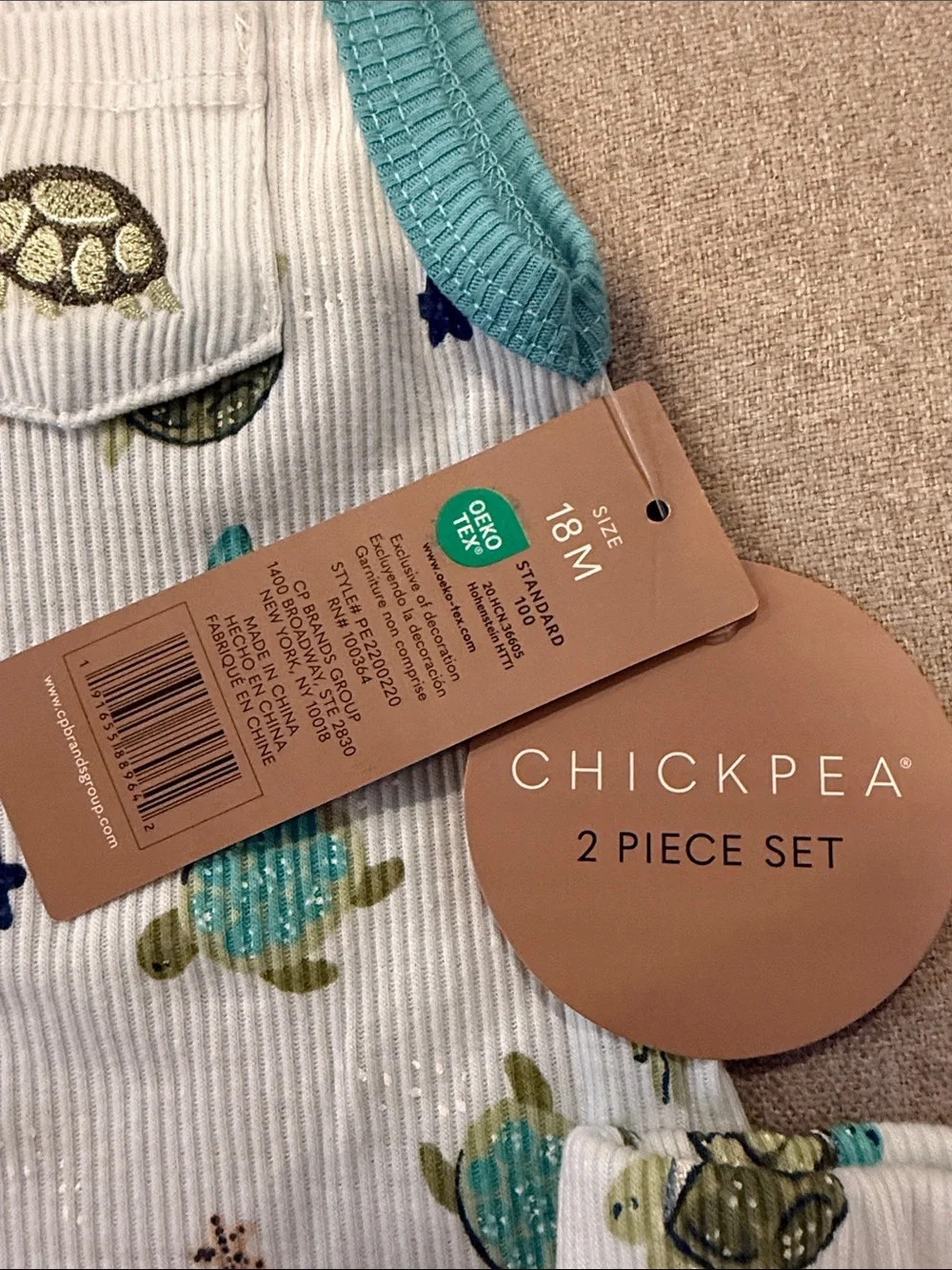 Chickpea Turtle Print White & Teal Pajama Set